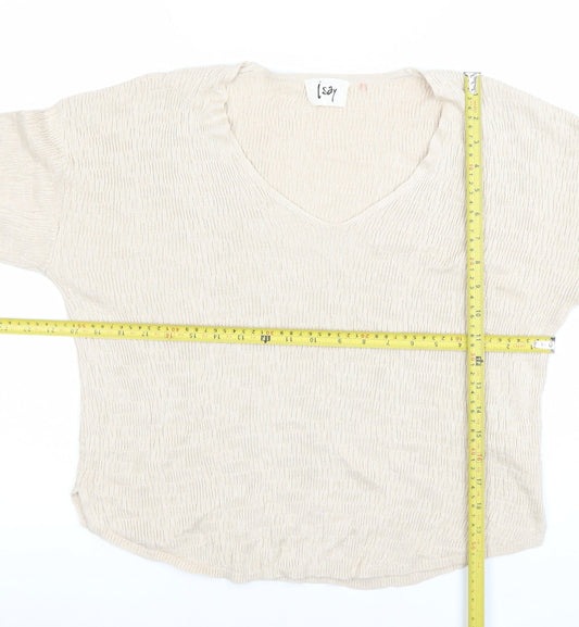 Isay Women Beige V-Neck Knit Pullover Jumper S