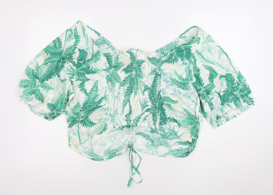 H&M Women's Green Tropical Off Shoulder Cropped Blouse Size 18