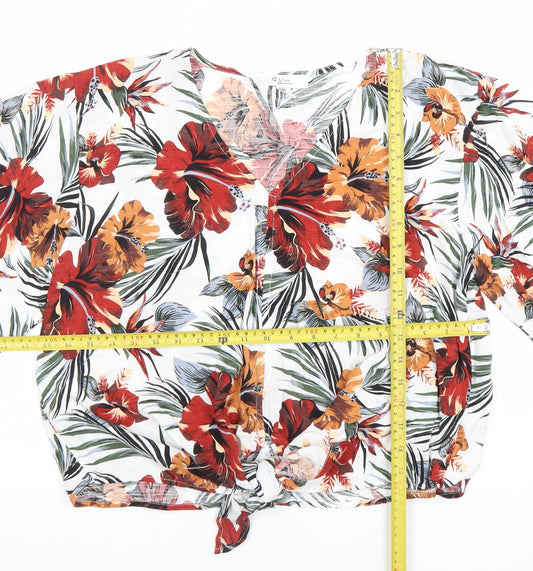 City One Women’s Multicoloured Floral V-Neck Cropped Blouse XL