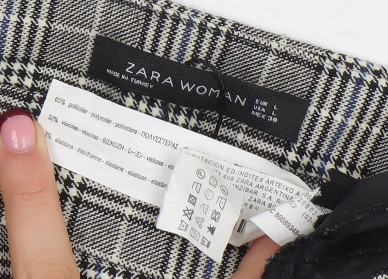 Brand and care label for Zara Woman Grey Check Pleated Chino Shorts, size L