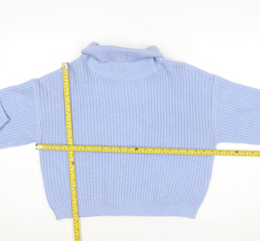 Boohoo Women Blue Roll Neck Chunky Knit Jumper Size M