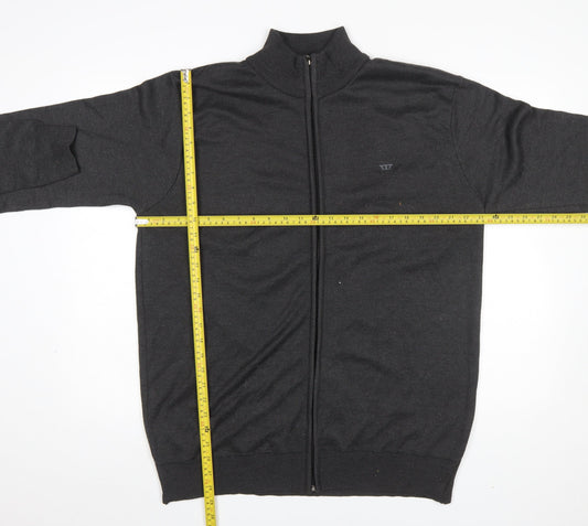 D555 Men's Black Full Zip High Neck Cotton Knit Jumper 2XL