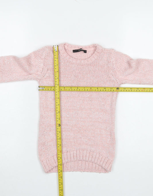 George Girls Pink Knit Jumper 7-8 Years Long Sleeve Crew Neck Soft Blend