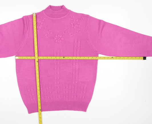 Amalina Women's Pink Acrylic Cable Knit Mock Neck Jumper Size 12/14