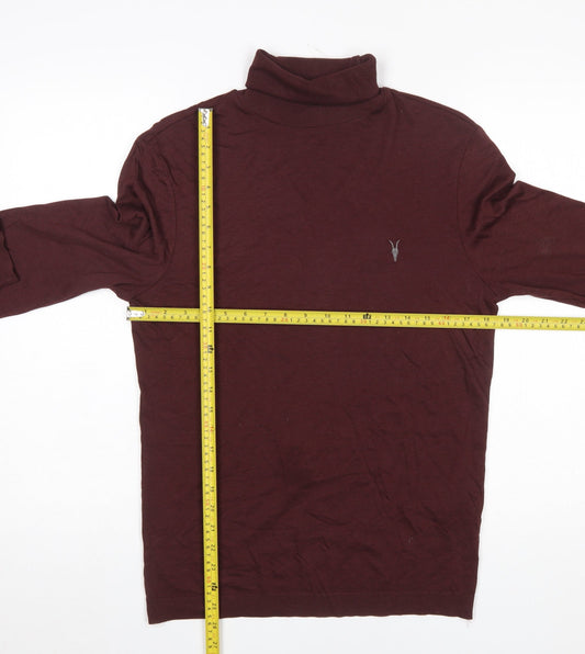 AllSaints Men's Burgundy Roll Neck Long Sleeve T-Shirt Size S