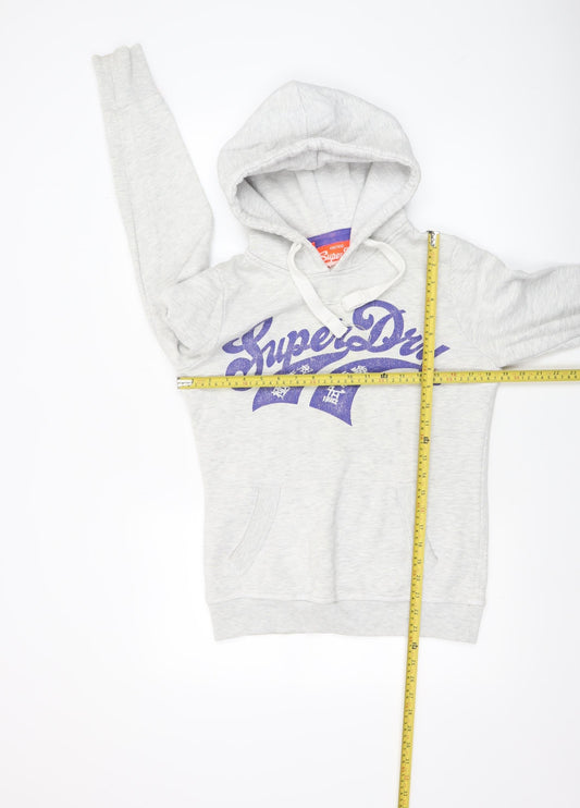 Superdry Women Grey Pullover Hoodie Small Vintage Logo Sweatshirt