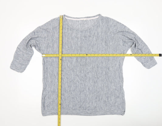 White Stuff Womens Grey Linen Cotton 3/4 Sleeve Pullover Jumper Size 14