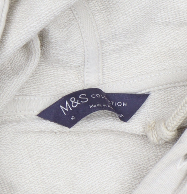Marks and Spencer Women Beige Pullover Hoodie Size 10 Cotton Blend
