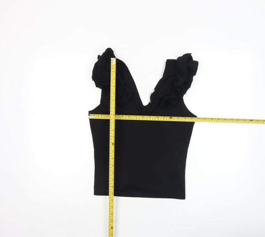 Zara Trafaluc Women’s Black Ruffle Sleeve V-Neck Camisole Tank Top Size S