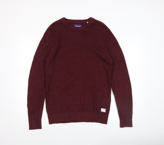Jack & Jones Men's Red Knit Crew Neck Pullover Jumper Size L