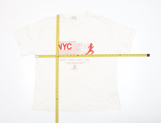 Marks and Spencer Women's White NYC Graphic Cotton T-Shirt Size 16