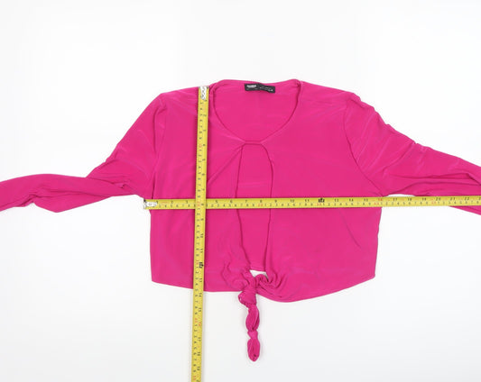 Pull & Bear Women’s Pink Cropped Long Sleeve Tie Front Blouse Size L