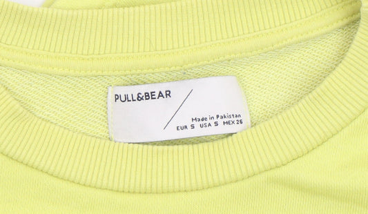 Pull & Bear Womens Yellow Cotton Sweatshirt Size S Crew Neck Graphic Print