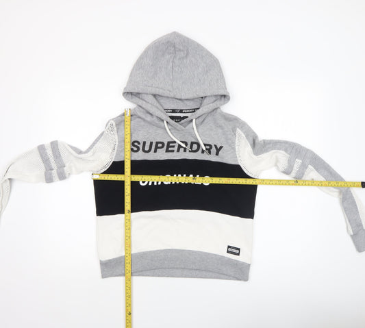 Superdry Womens Grey Black White Hooded Pullover Hoodie Medium
