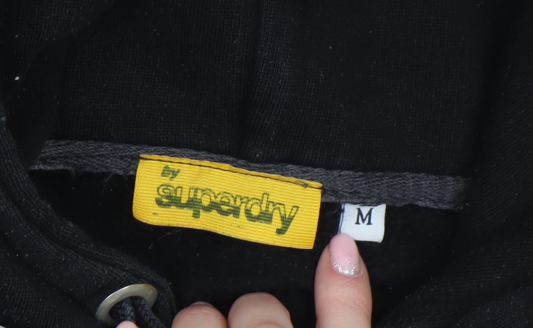 Superdry Men's Black Pullover Hoodie M Logo Graphic Fleece