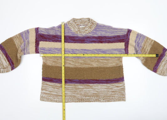 Jacqueline de Yong Womens Multicoloured Striped High Neck Jumper Size M