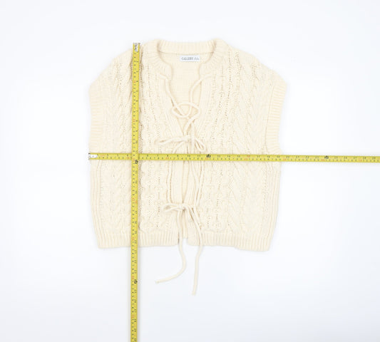 Gallery Women's Ivory Cable-Knit Sleeveless Vest Jumper M