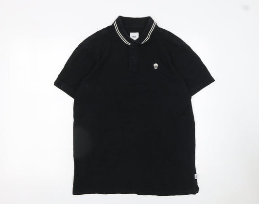 Vans Men’s Black Skull Polo Shirt Size S Short Sleeve Cotton