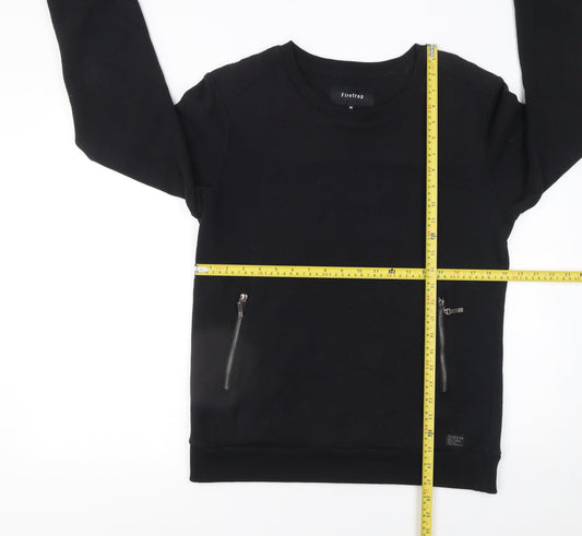 Firetrap Men's Black Sweatshirt M Pullover Crew Neck Zip Pockets