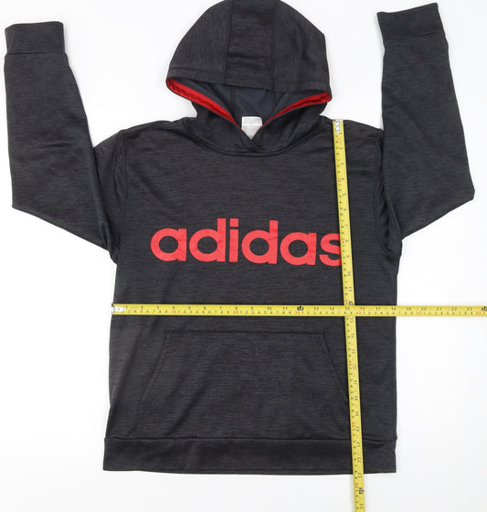 Adidas Boys Black Pullover Hoodie Size 14-16 Years Red Logo Sweatshirt