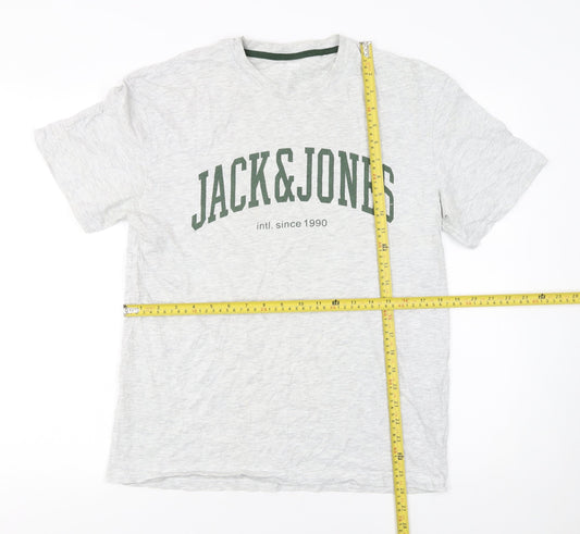 Jack & Jones Mens Grey Regular Fit Crew Neck Short Sleeve T-Shirt Size L