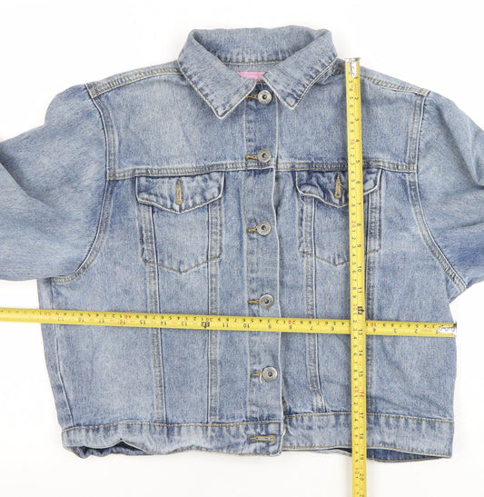 FAE Womens Blue Denim Cropped Button Jacket Size M