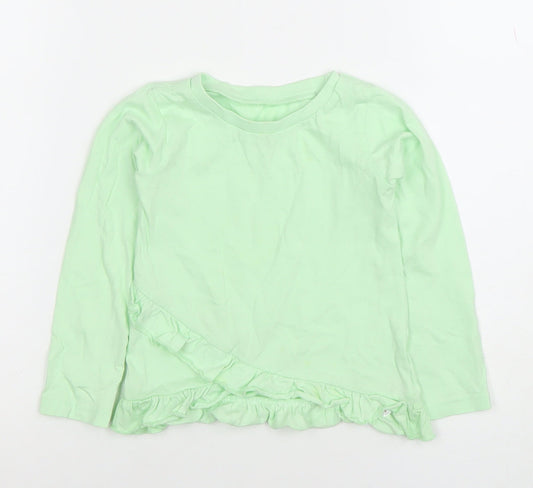 Dunnes Girls Green Long Sleeve Ruffle T-Shirt 18-24 Months