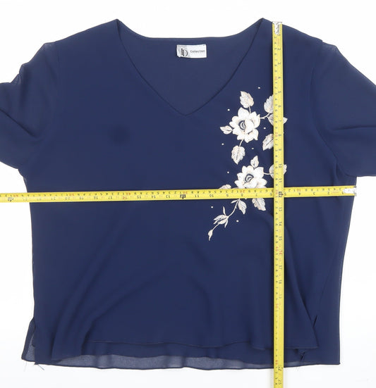 JD Collection Women's Blue Embroidered 3/4 Sleeve Blouse Size 22