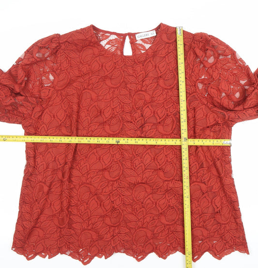 Gallery Women’s Brown Lace Floral Tunic Blouse UK 20