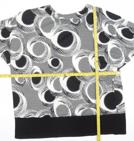 Forever L by Michael Gold Women’s Black Geometric Short Sleeve Blouse L