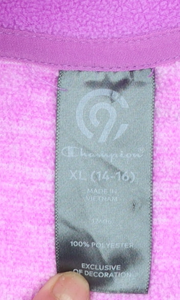 Champion Girls Pink Fleece 1/4 Zip Pullover Sweatshirt XL 14-16 Years
