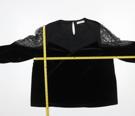 Gallery Women's Black Lace Velvet Long Sleeve XL Blouse