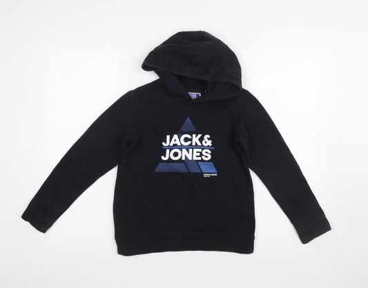 Jack & Jones Boys Black Pullover Hoodie 10 Years Cotton Blend Graphic Sweatshirt