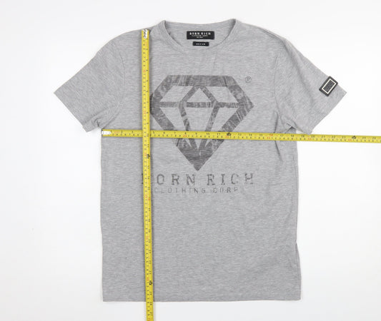 Born Rich Mens Grey Graphic Crew Neck Short Sleeve T-Shirt Size M