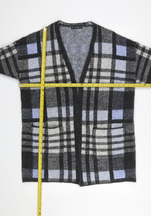 Dunnes Women Grey Check 3/4 Sleeve Open Knit Cardigan M