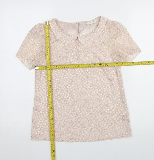 Miss Selfridge Women Pink Short Sleeve Collared Lace Blouse UK 6