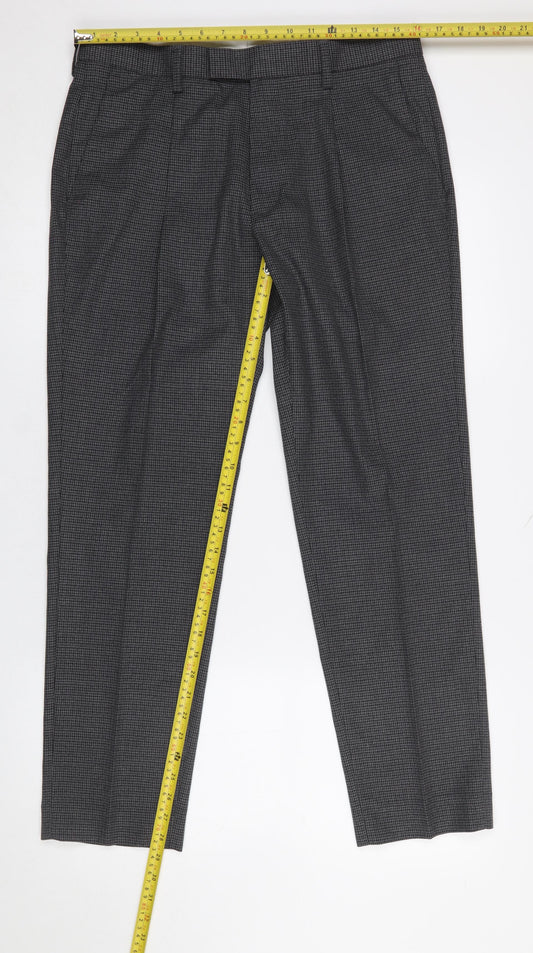 Marks and Spencer Men's Grey Check Dress Pants 32x29 Regular Fit
