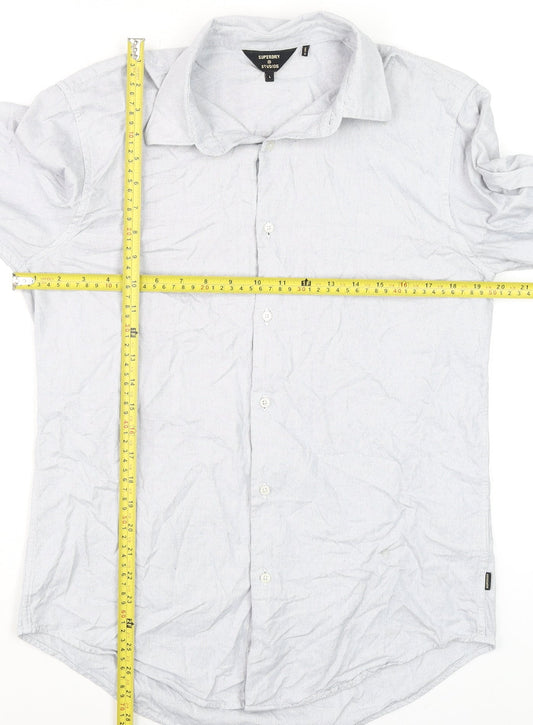 Superdry Studios Men's Grey Cotton Long Sleeve Dress Shirt L