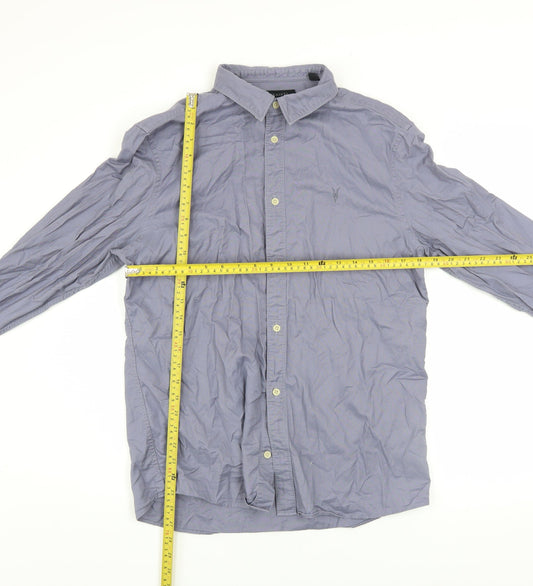 AllSaints Men's Grey Long Sleeve Button-Up Cotton Shirt Size L
