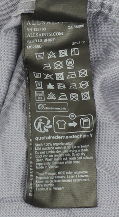 AllSaints Men's Grey Long Sleeve Button-Up Cotton Shirt Size L