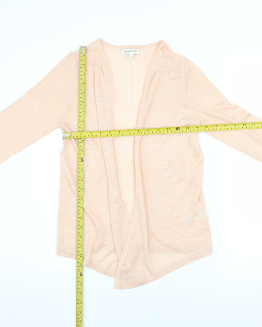Monsoon Womens Beige Knit Open Cardigan S 3/4 Sleeve Acrylic Linen
