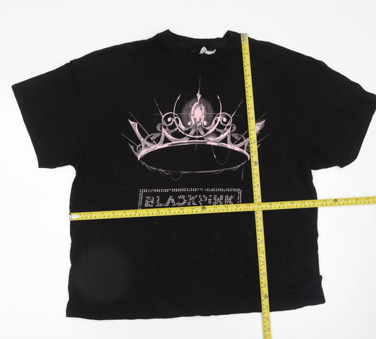 BLACKPINK Women's Black Rhinestone Crown Graphic T-Shirt M
