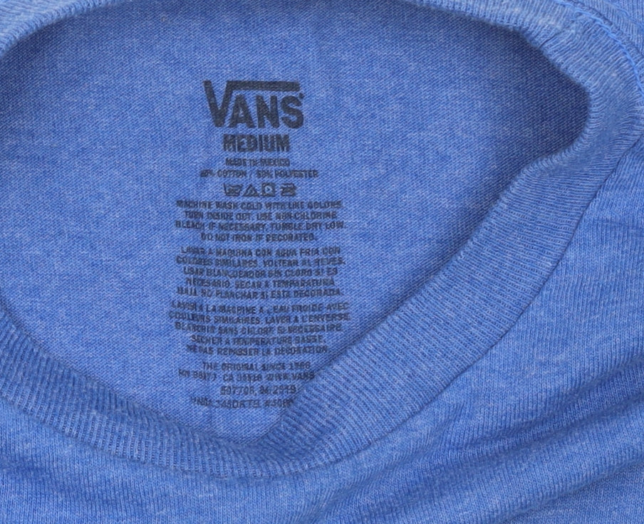 Vans Men Blue Graphic Logo T-Shirt Medium Crew Neck Cotton Blend