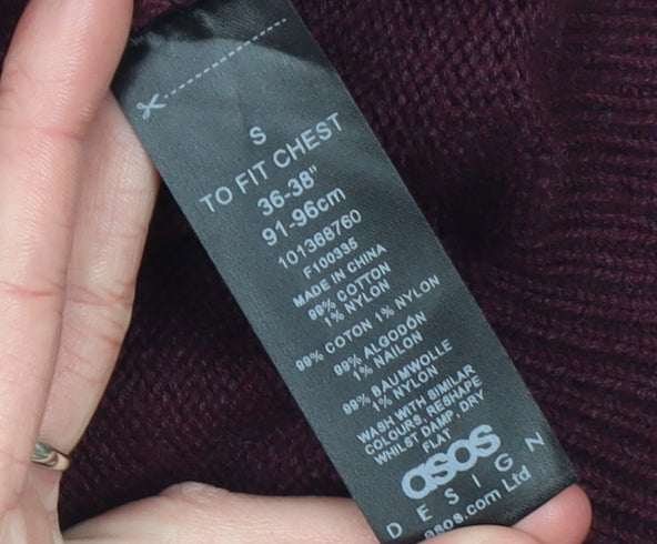 Brand and care label for ASOS DESIGN Men’s Red High Neck 1/2 Zip Jumper, size S