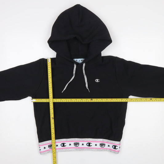 Champion x Chiara Ferragni Black Hoodie Womens Medium Cropped Glitter Trim