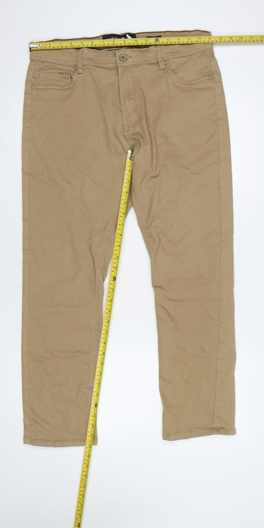 Stone Falcon Men's Beige Slim Fit 36/30 Straight Jeans
