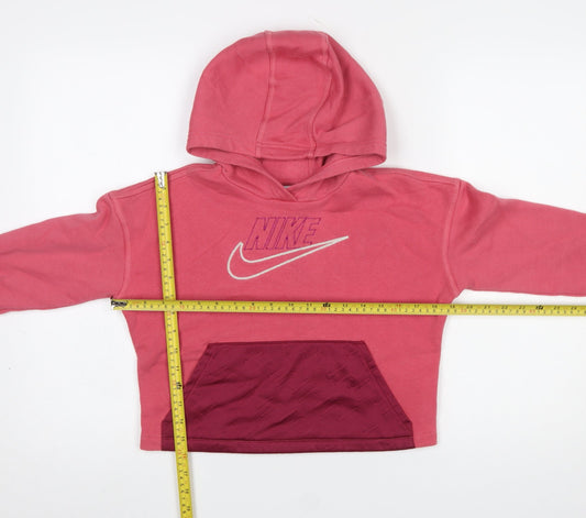 Nike Girls Pink Pullover Hoodie Size 146 Cotton Fleece Logo Graphic