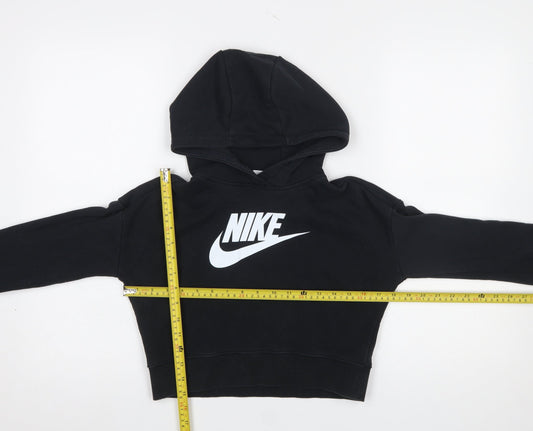 Nike Girls Black Pullover Hoodie Size 146cm Logo Fleece Sweatshirt