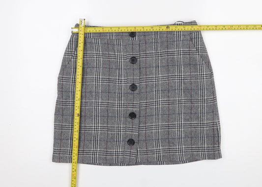 Marks and Spencer Women's Grey Check Button Front A-Line Skirt Size 12