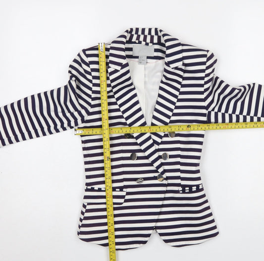 H&M Women Blue White Striped Double-Breasted Blazer Size 4